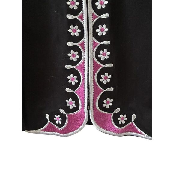 Bob Mackie Wearable Art Embroidered Pink Cut Out Zip Jacket Black Women's Large - Picture 2 of 7